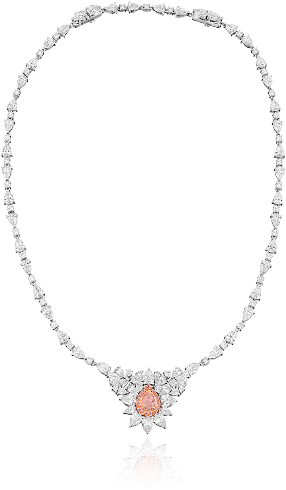 Elegant Diamond Necklacewith Pink Gemstone Pendant PNG