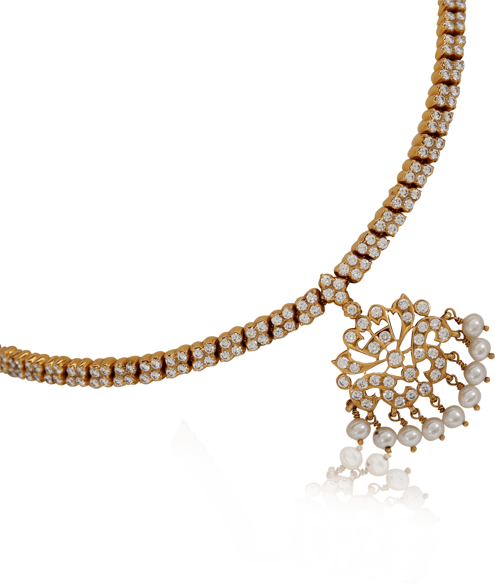 Elegant Diamond Pearl Necklace Design PNG