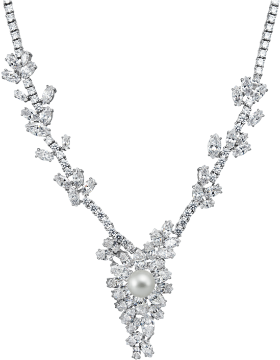 Elegant Diamond Pearl Necklace PNG