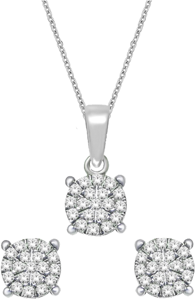 Elegant Diamond Pendantand Earrings Set PNG