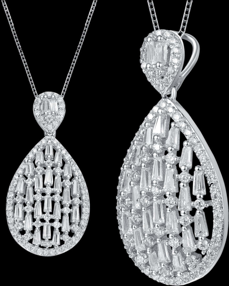 Elegant Diamond Teardrop Pendant Necklace PNG