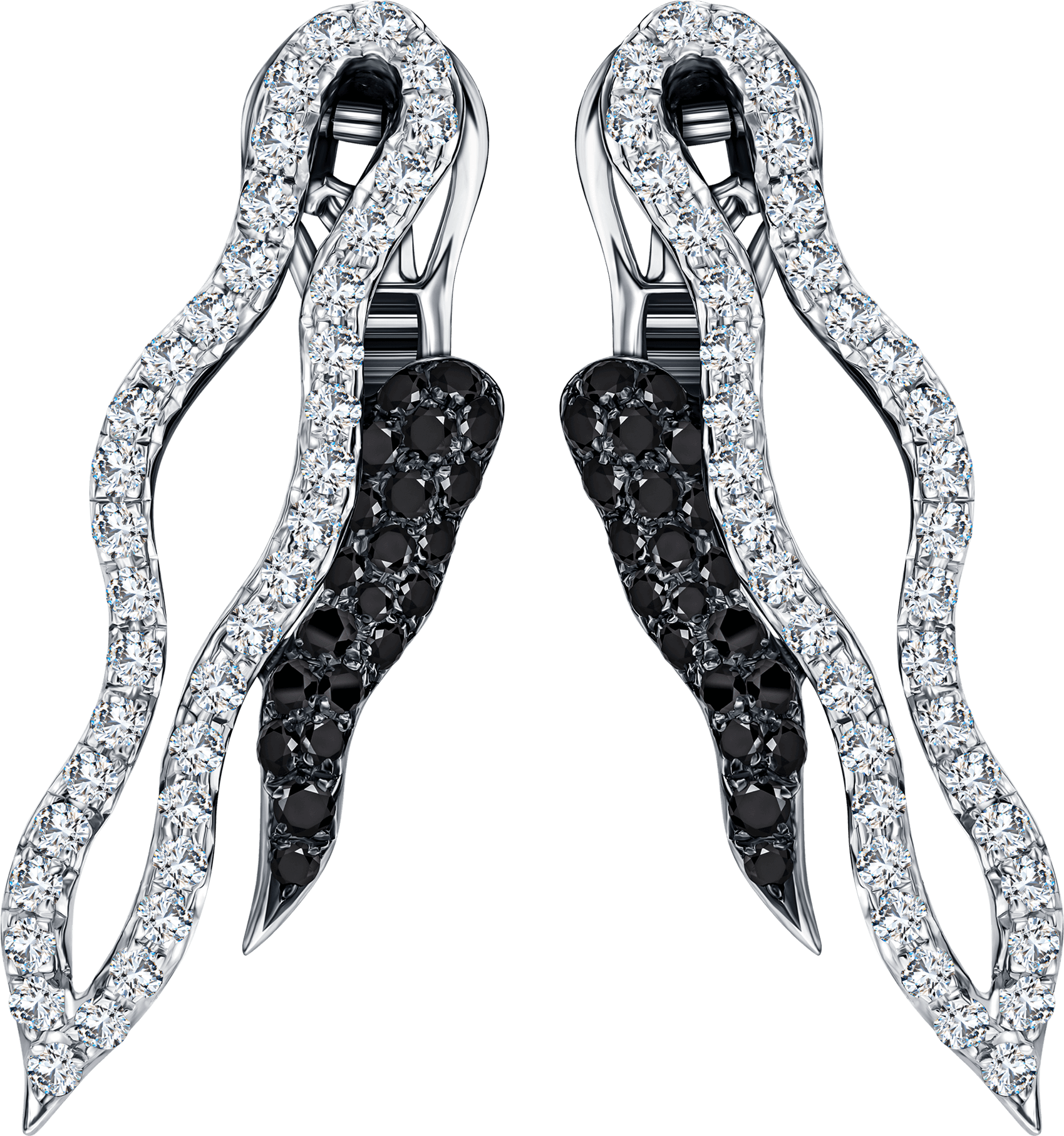 Elegant Diamondand Black Gemstone Earrings PNG