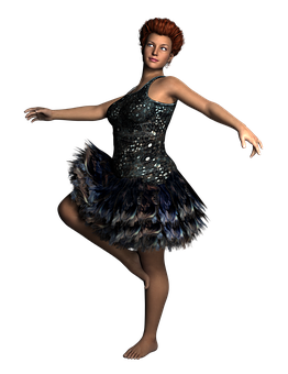 Elegant Digital Dancer Feathered Dress PNG