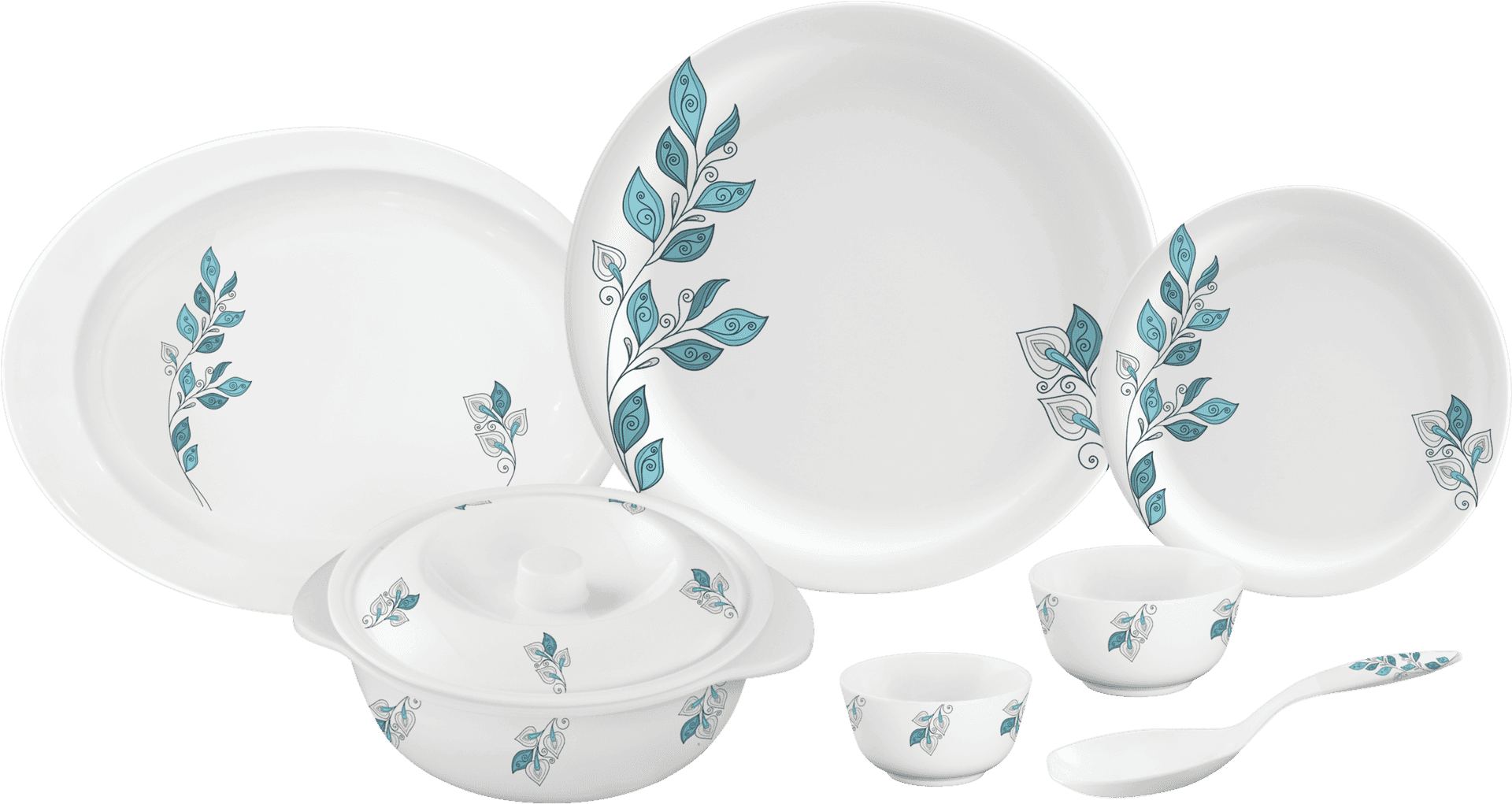 Elegant Dinnerware Setwith Floral Design PNG