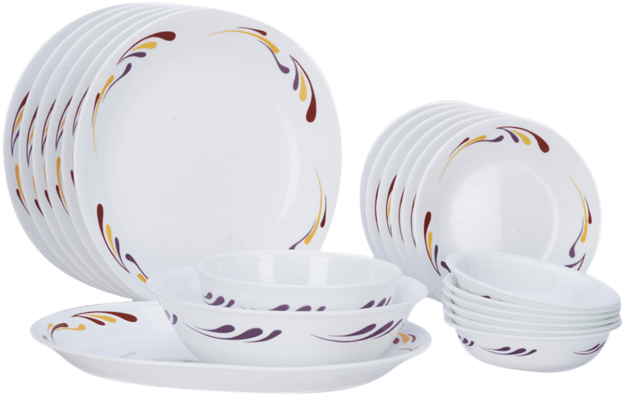 Elegant Dinnerware Setwith Swirl Patterns PNG