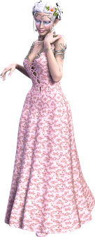 Elegant Elfin Floral Gown PNG