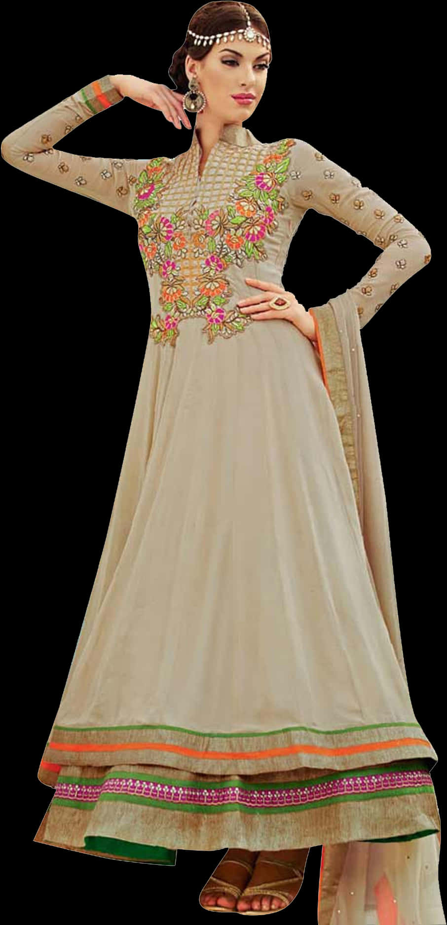 Elegant Embroidered Anarkali Suit PNG