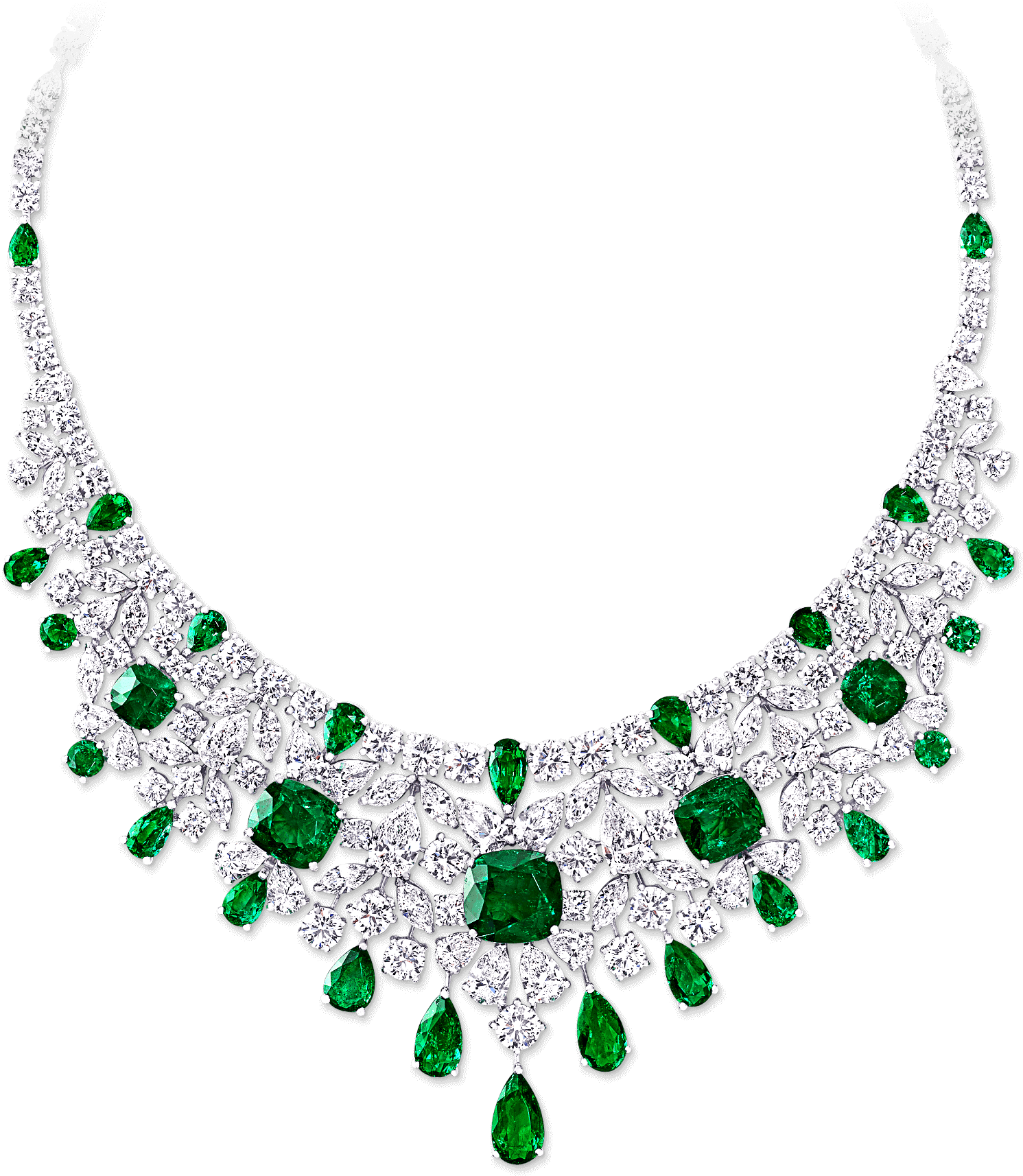 Elegant Emerald Diamond Necklace PNG