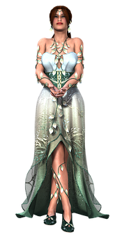 Elegant Fantasy Characterin Gown PNG