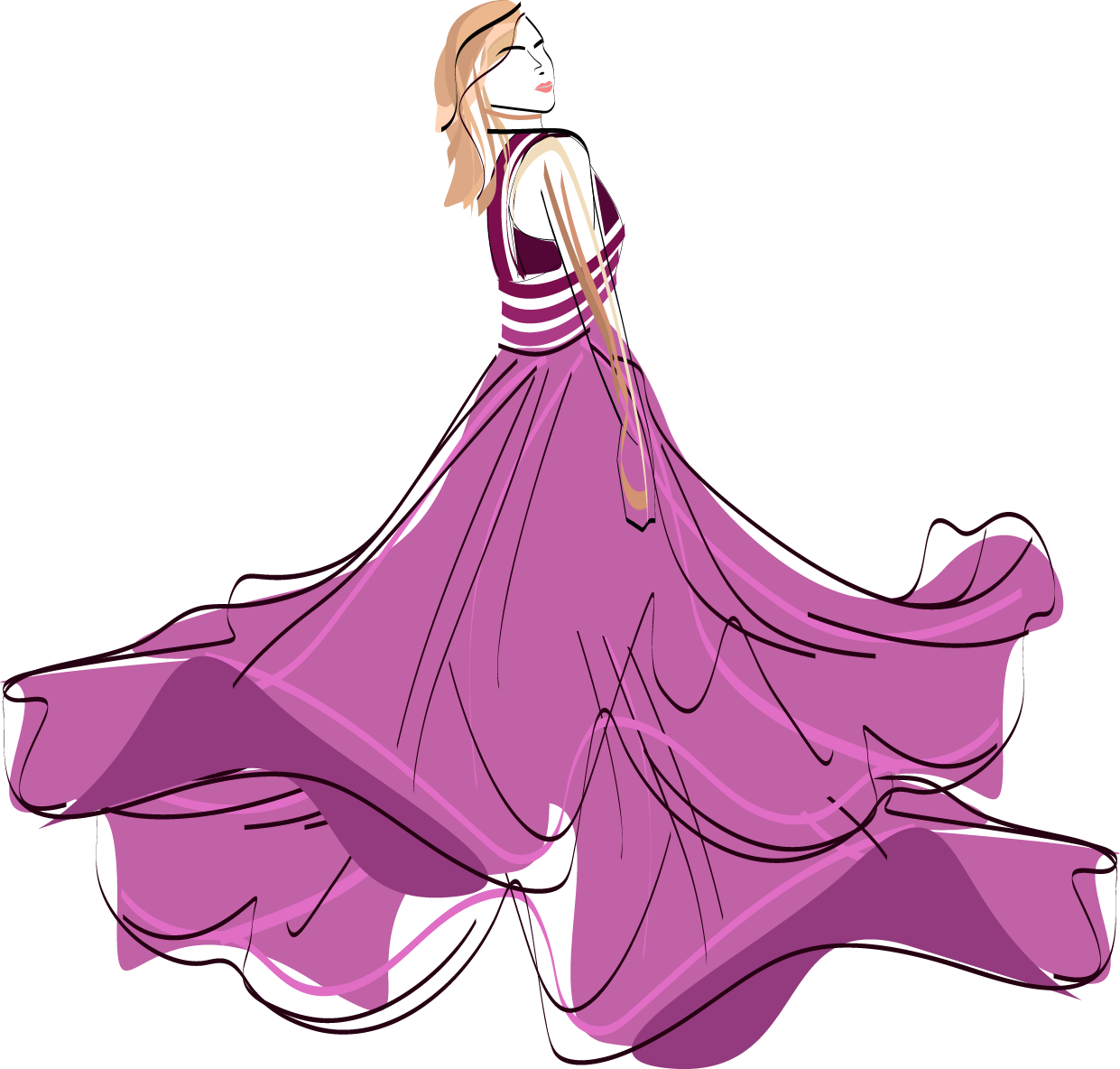 Elegant Fashion Model Twirlingin Pink Dress PNG