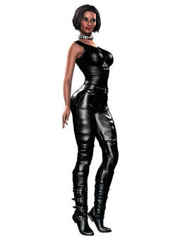 Elegant Female3 D Modelin Black Outfit PNG