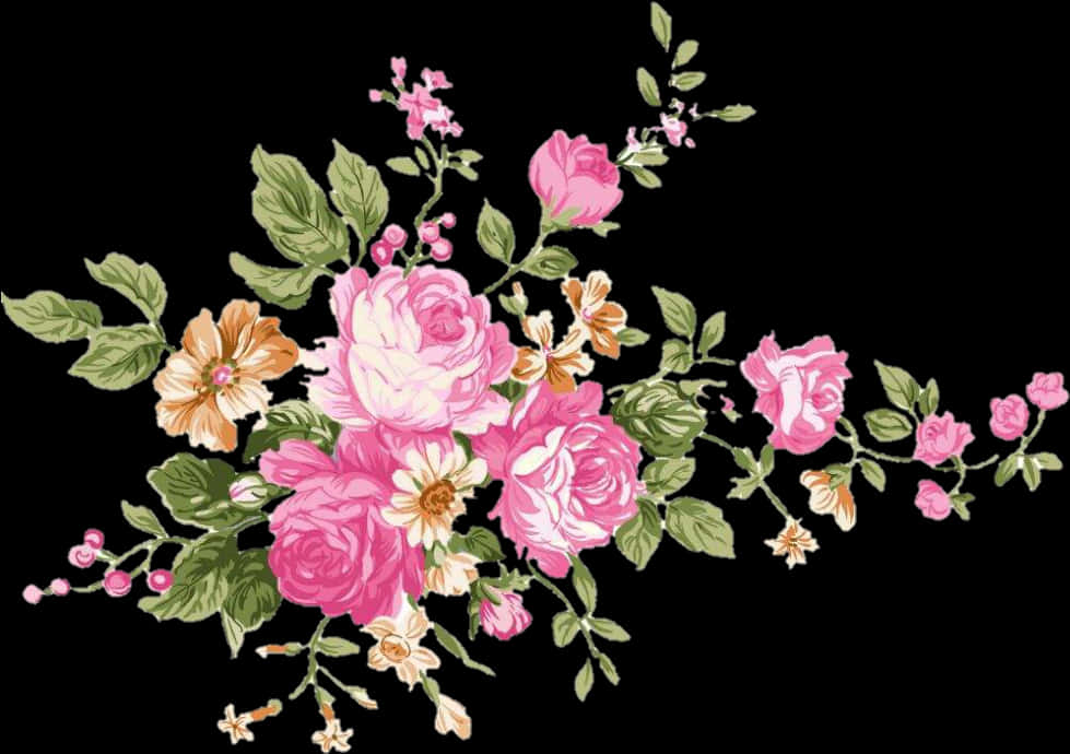 Elegant Floral Arrangementon Black Background PNG