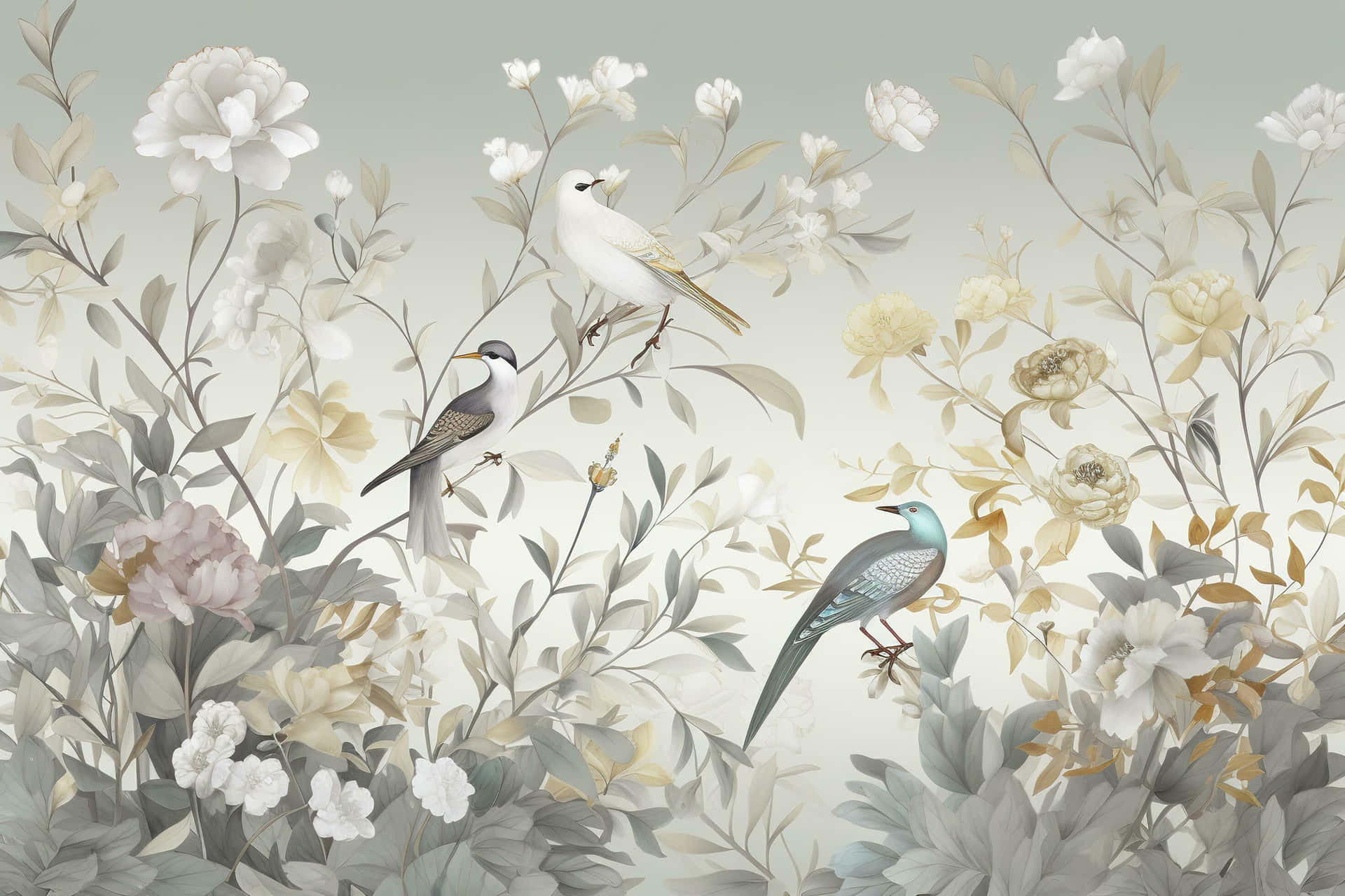 Elegant_ Floral_ Birds_ Mural Wallpaper