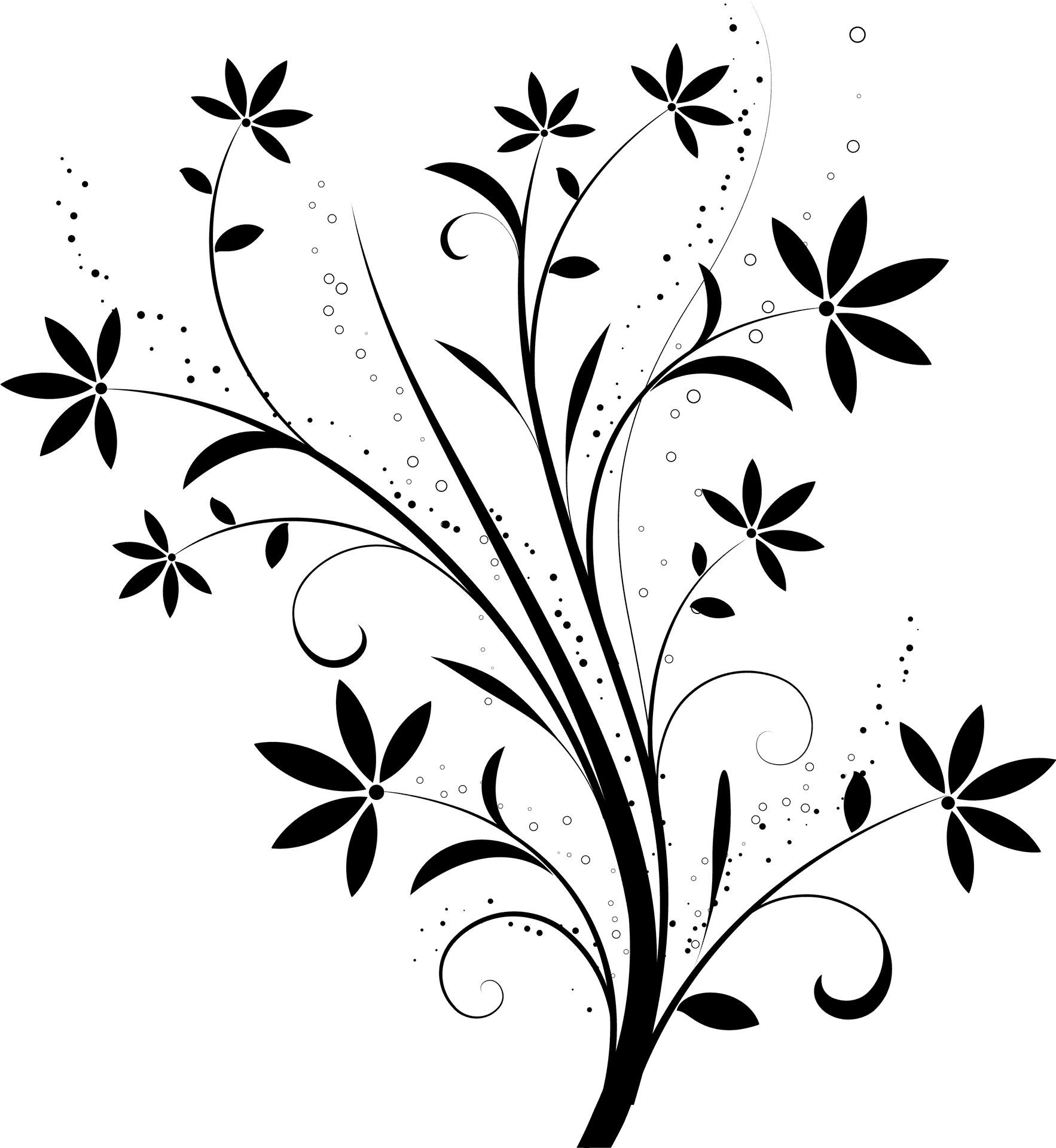 Elegant Floral Black Silhouette PNG