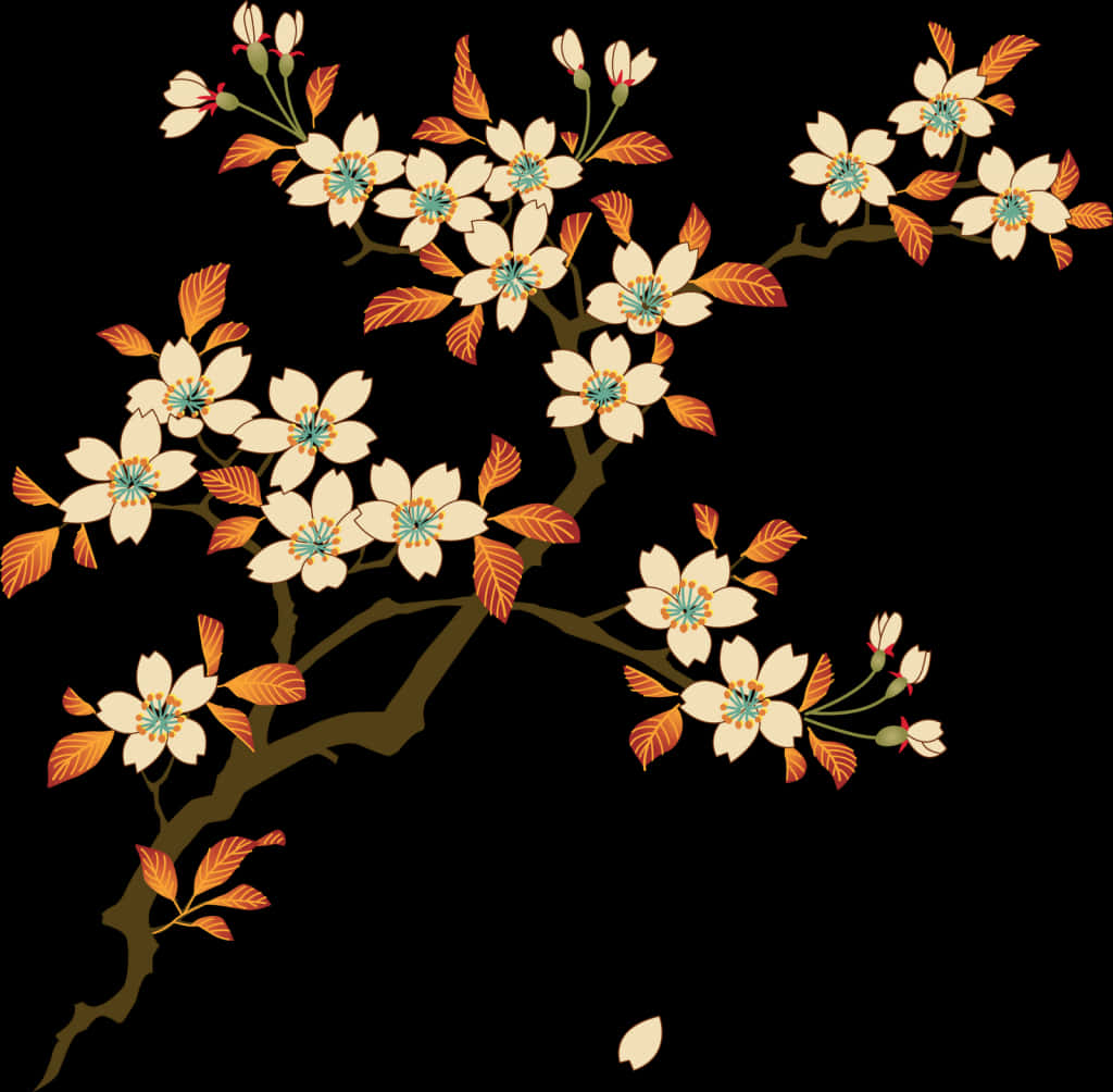 Elegant Floral Branch Illustration PNG