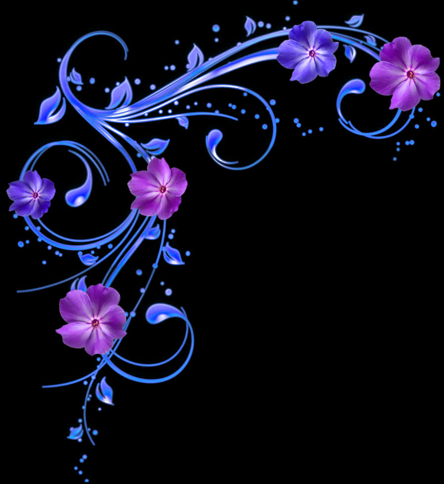 Elegant Floral Designon Black Background PNG