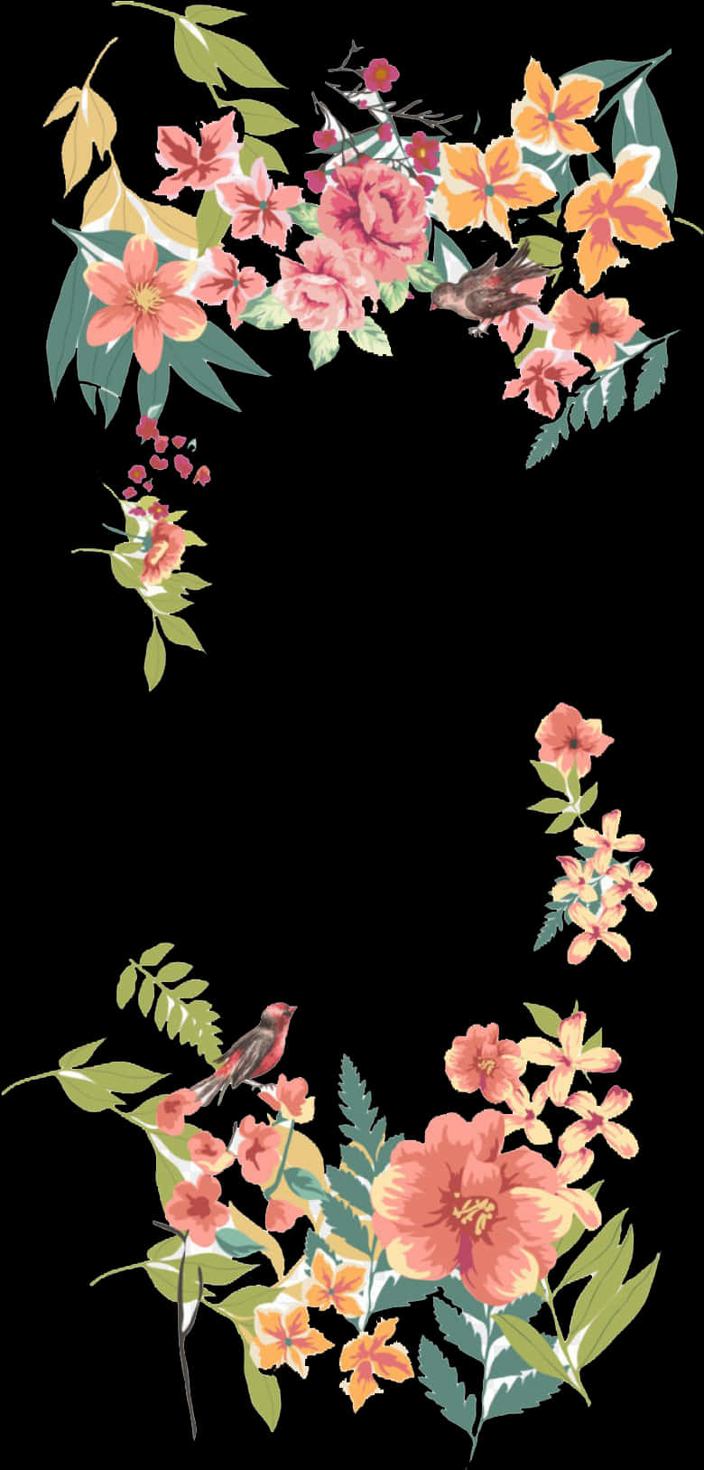 Elegant Floral Designwith Birds PNG