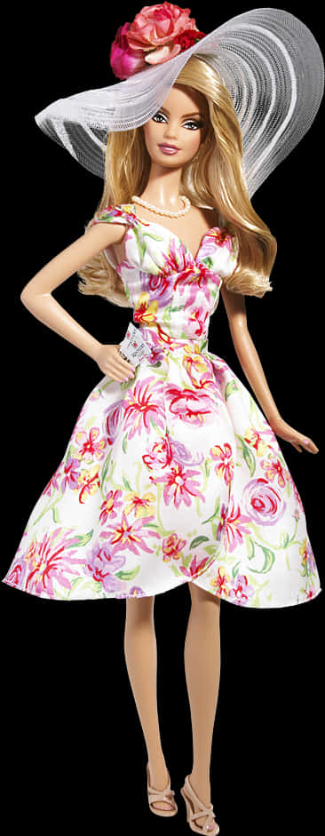Elegant Floral Dress Barbie PNG