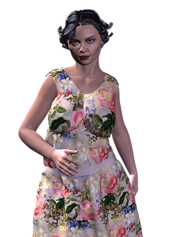 Elegant Floral Dress3 D Model PNG