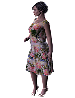 Elegant Floral Dress3 D Model PNG