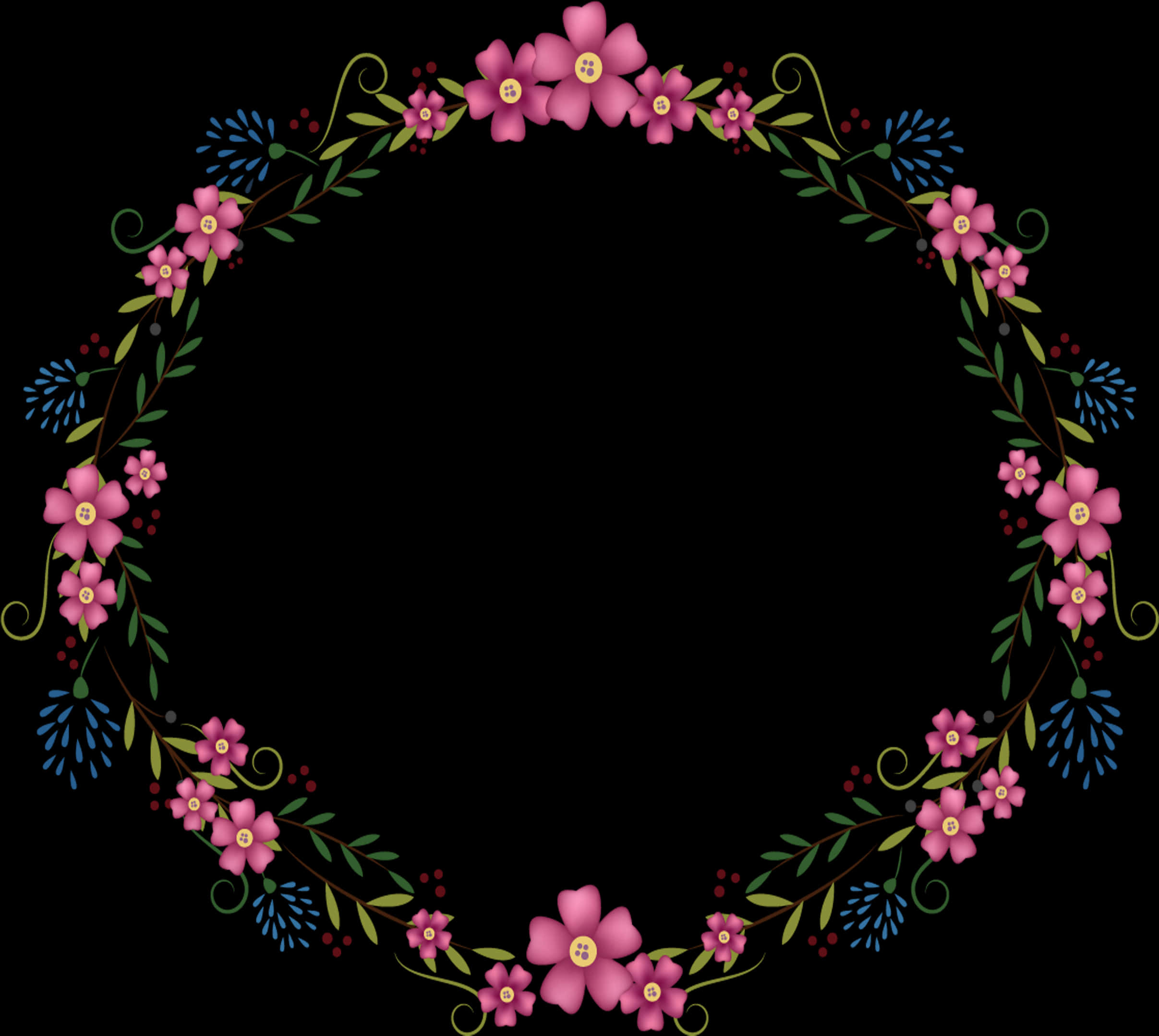 Elegant Floral Frame Black Background PNG