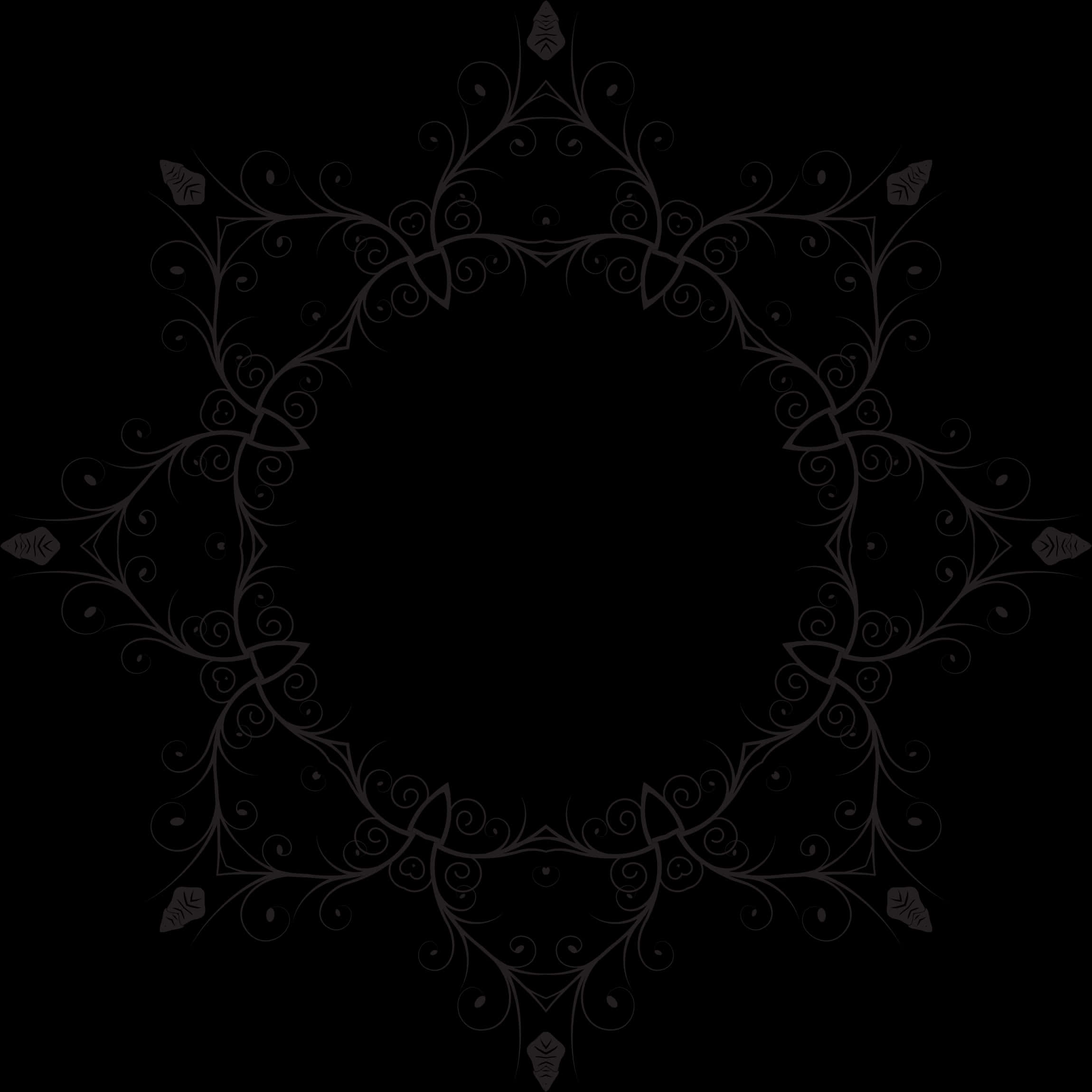 Elegant Floral Frame Black Background PNG