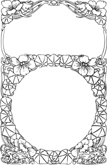 Elegant Floral Frame Blackand White PNG