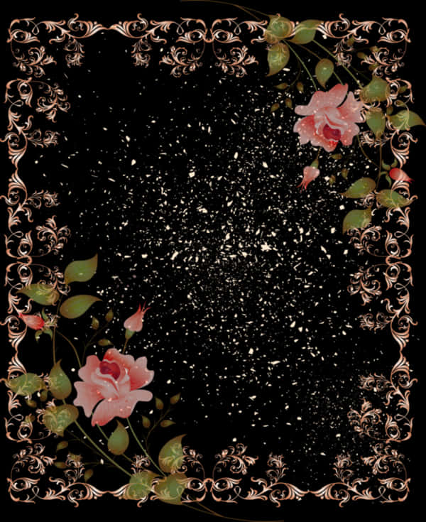 Elegant Floral Frameon Black Background PNG