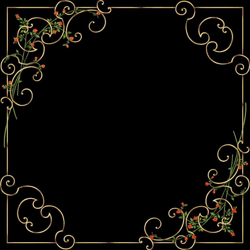 Elegant Floral Gold Border Design PNG