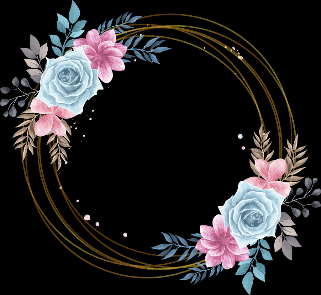 Elegant Floral Gold Circle Frame PNG