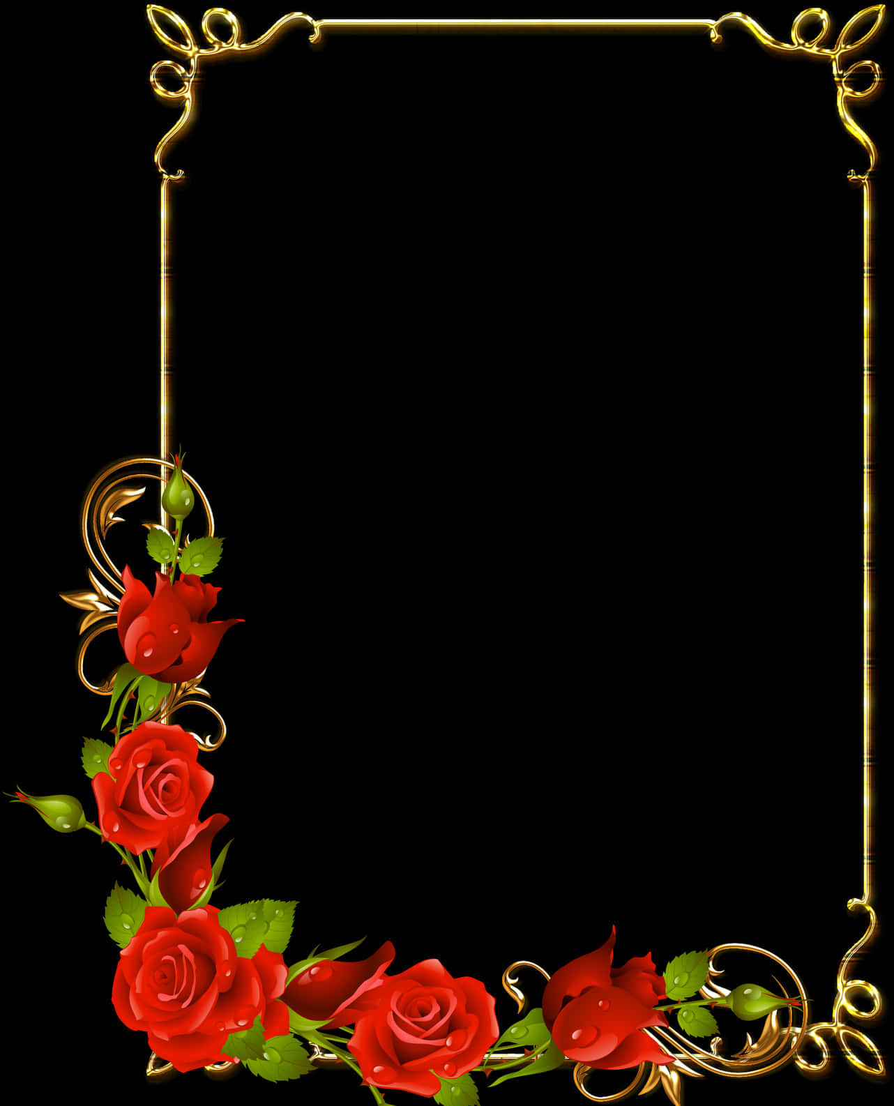 Elegant Floral Golden Border Design PNG