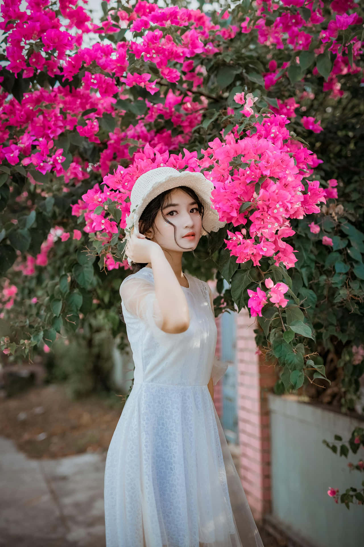 Elegant Floral Hat Girl Aesthetic.jpg Wallpaper