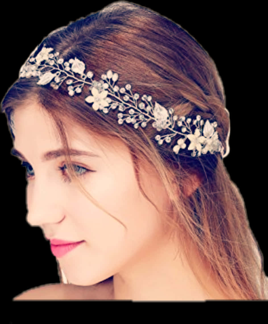 Elegant Floral Headband Girl PNG