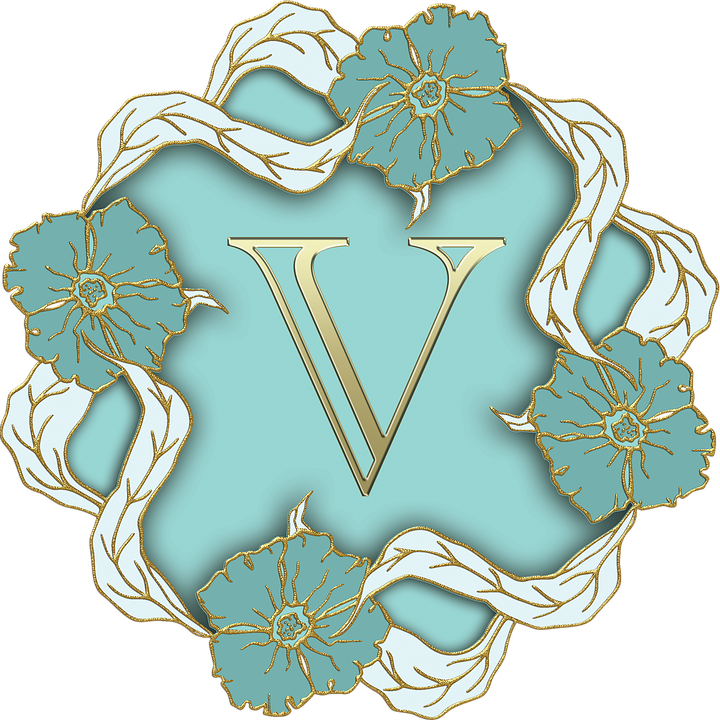 Elegant Floral Letter V Design PNG