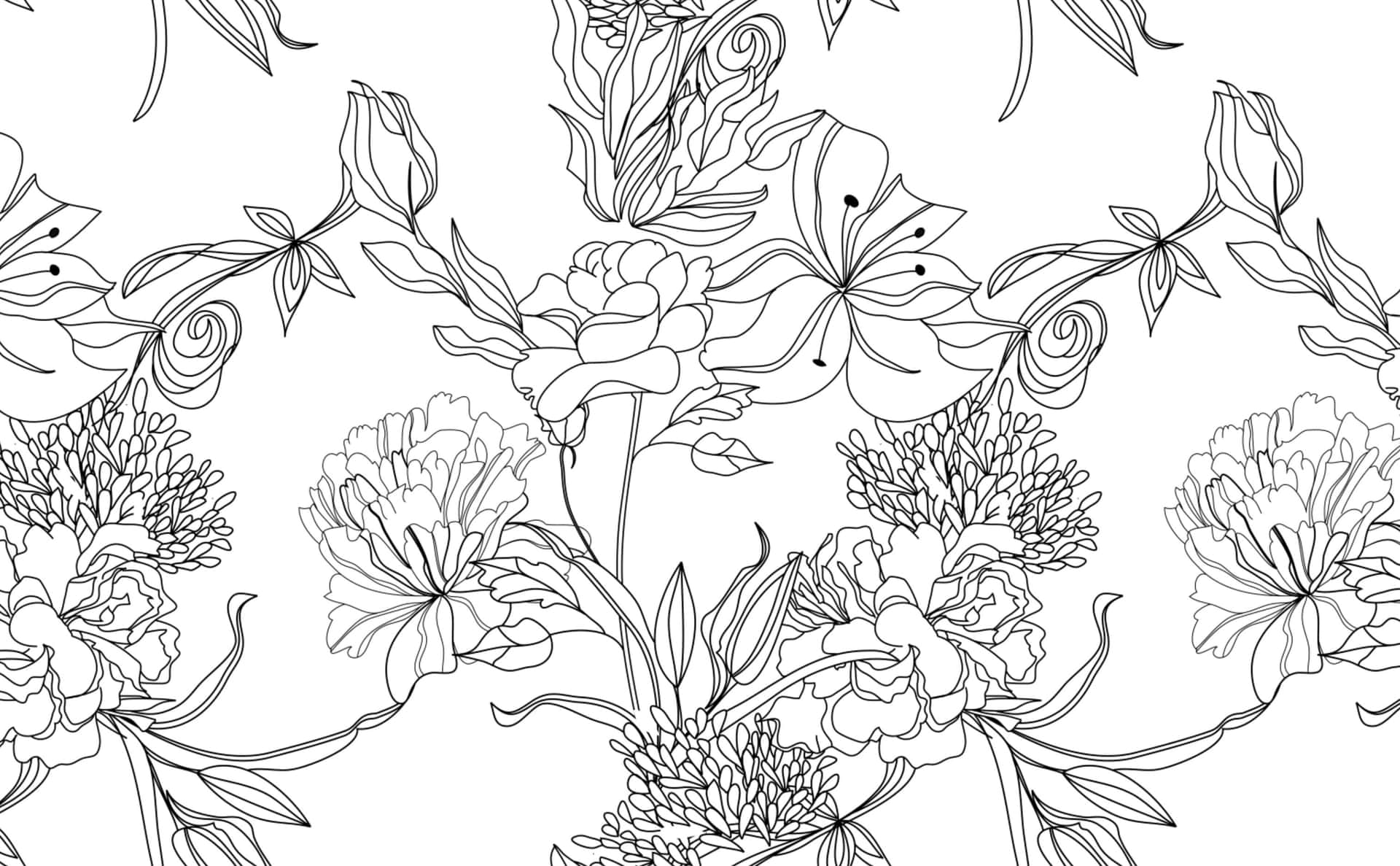 Elegant Floral Line Art Pattern Wallpaper