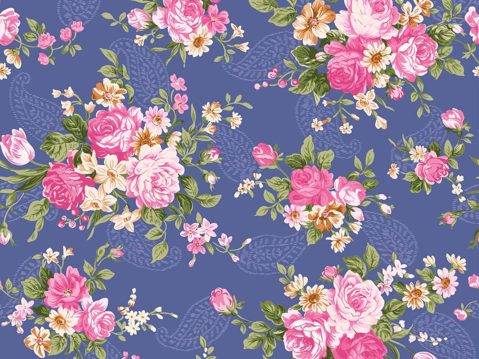 Elegant Floral Patternon Blue Background Wallpaper