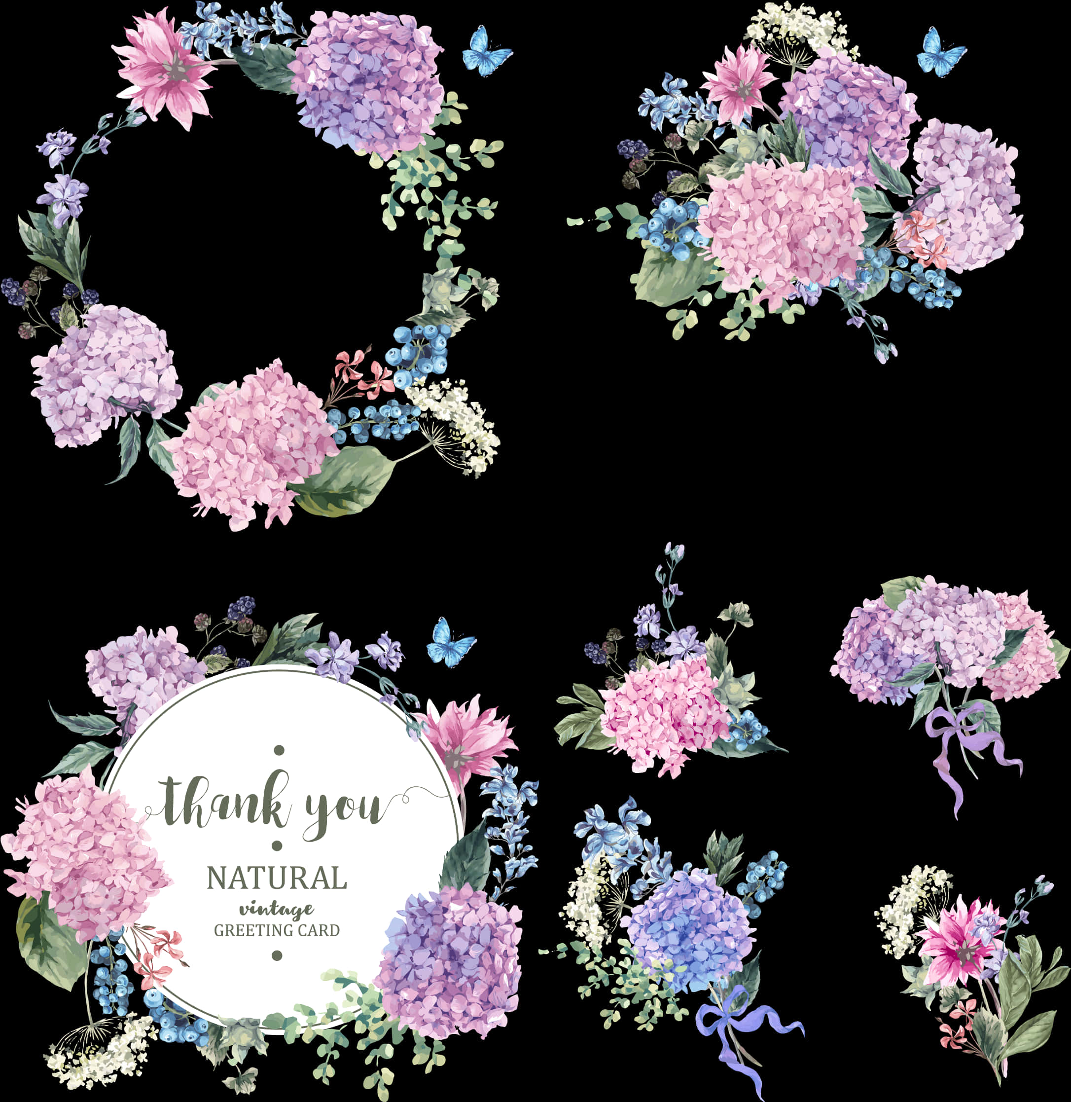 Elegant Floral Thank You Card Design PNG