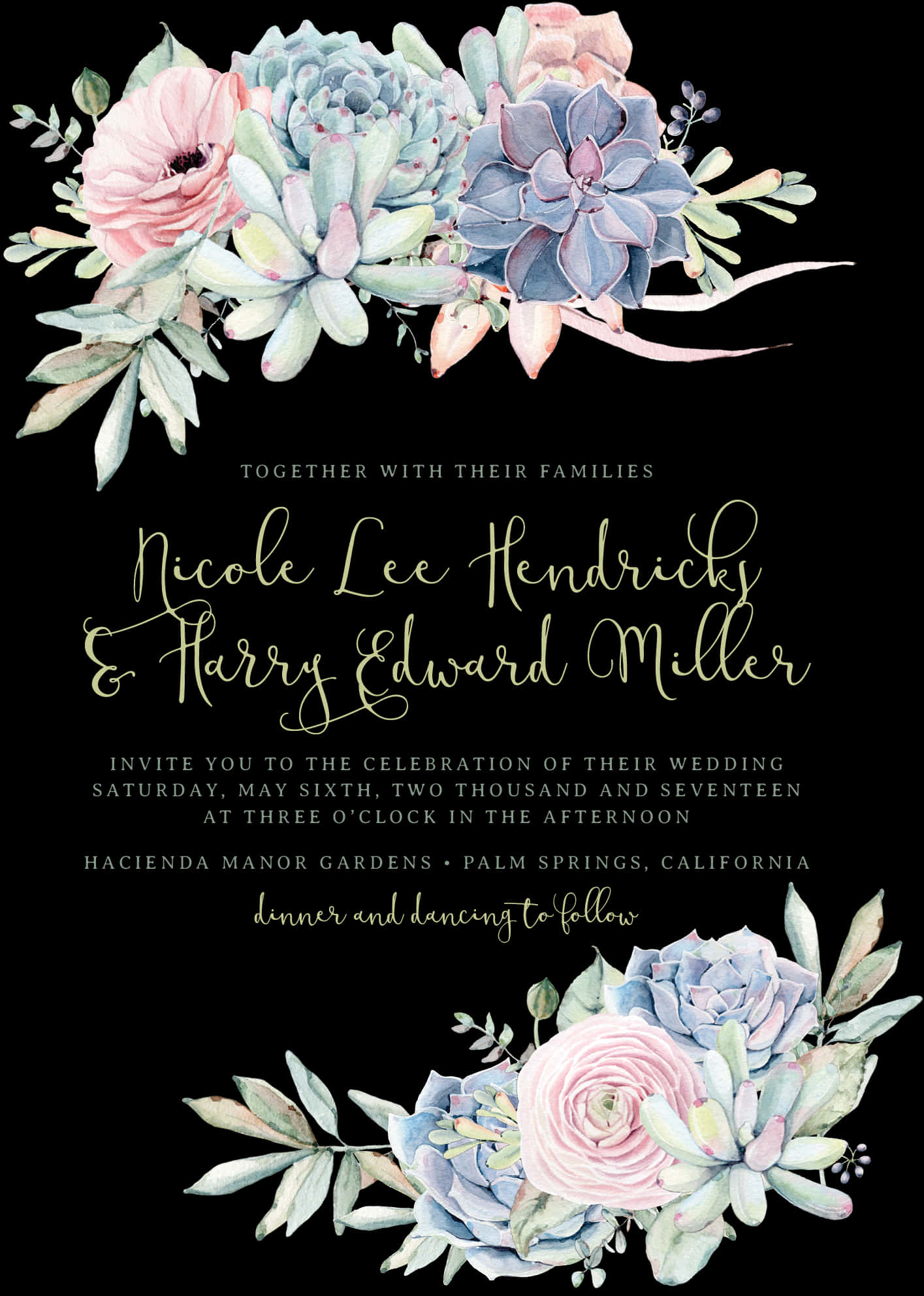 Elegant Floral Wedding Invitation PNG