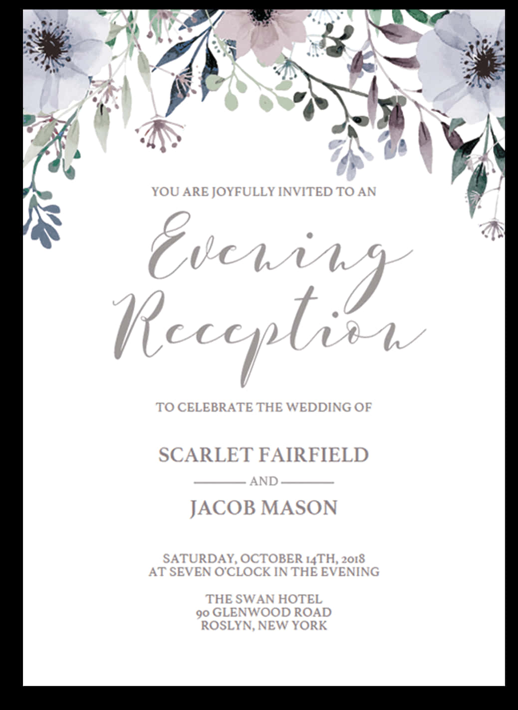 Elegant Floral Wedding Reception Invitation PNG