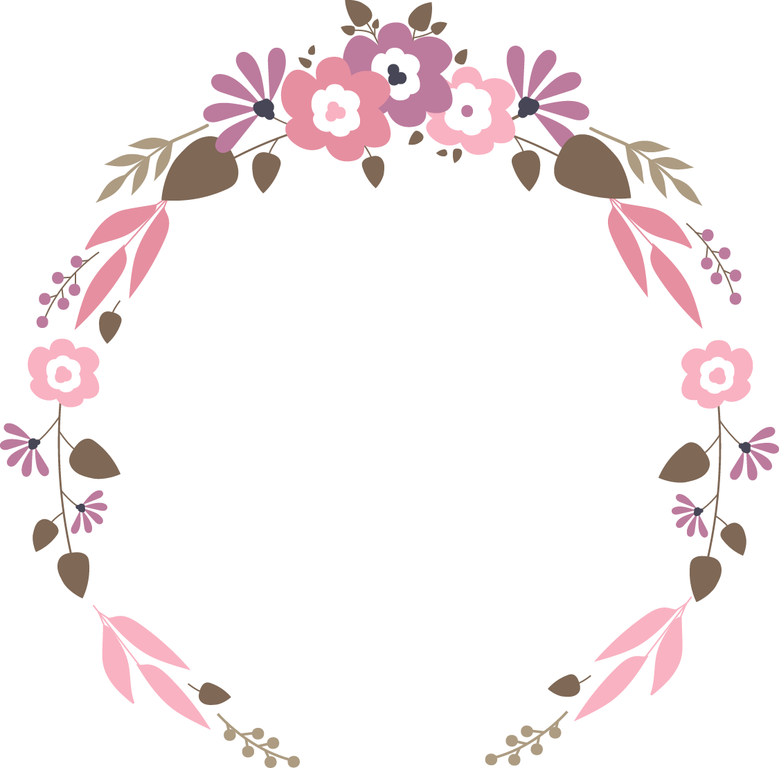 Elegant Floral Wreath Vector PNG