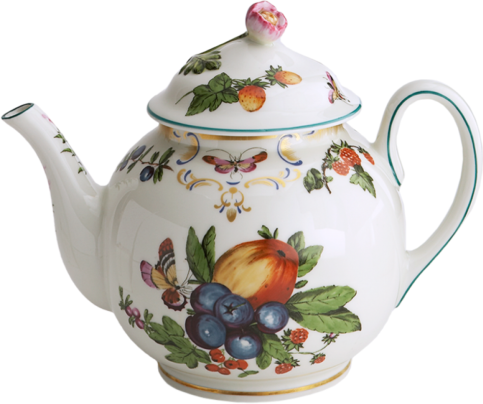 Elegant Fruitand Butterfly Teapot PNG
