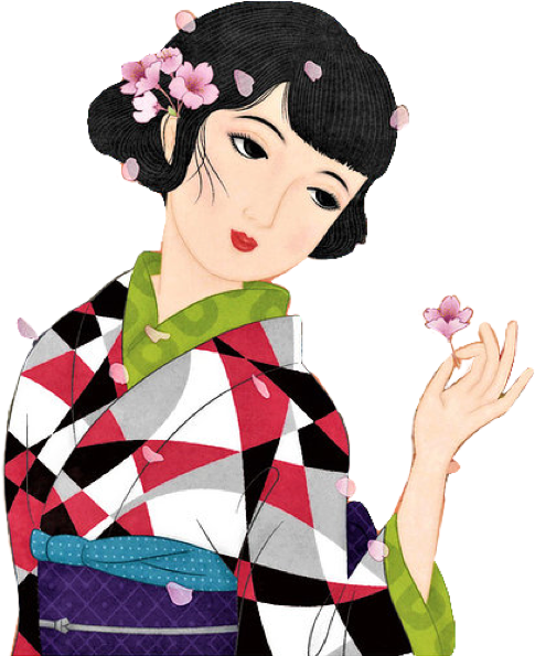 Elegant Geishain Colorful Kimono PNG