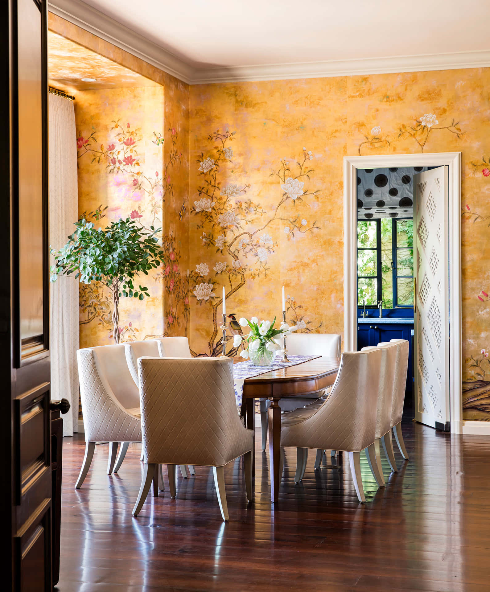 Elegant Gilded Wall Of The Dining Area Wallpaper