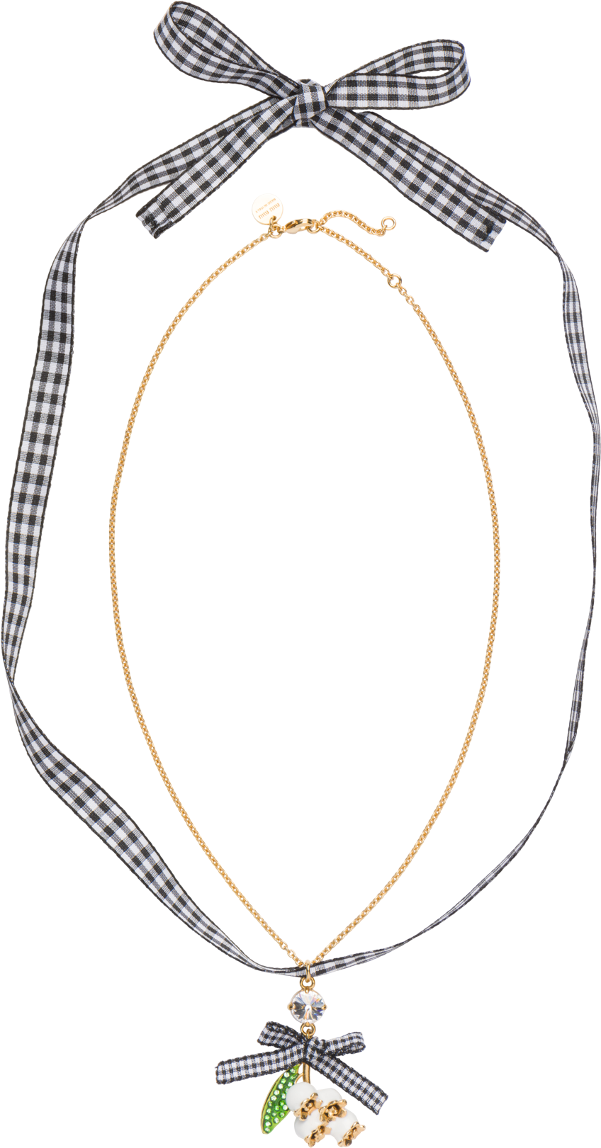 Elegant Gingham Ribbon Necklace PNG