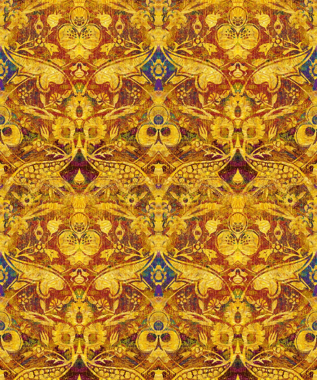 A Yellow And Blue Pattern With A Floral Design