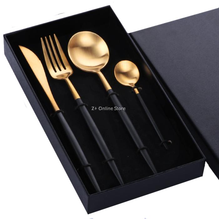 Elegant Gold Black Cutlery Set PNG