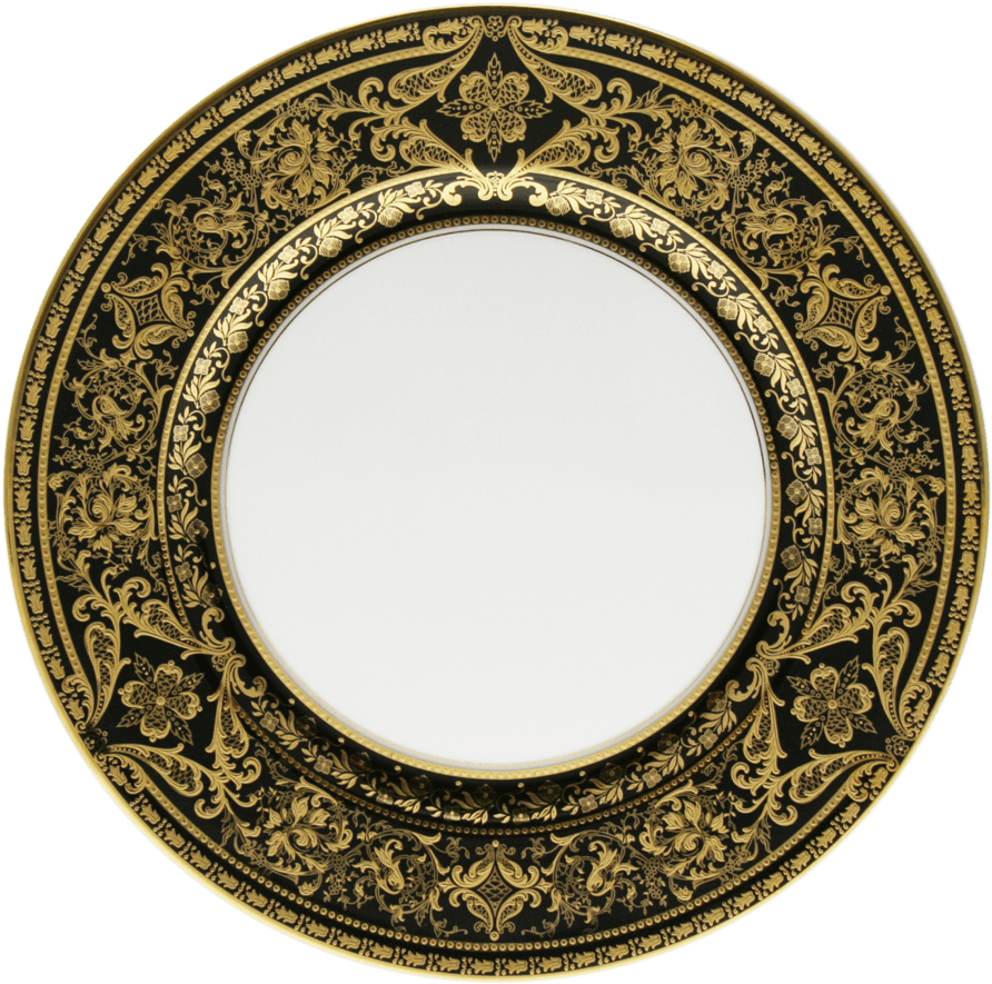 Elegant Gold Black Dinner Plate PNG