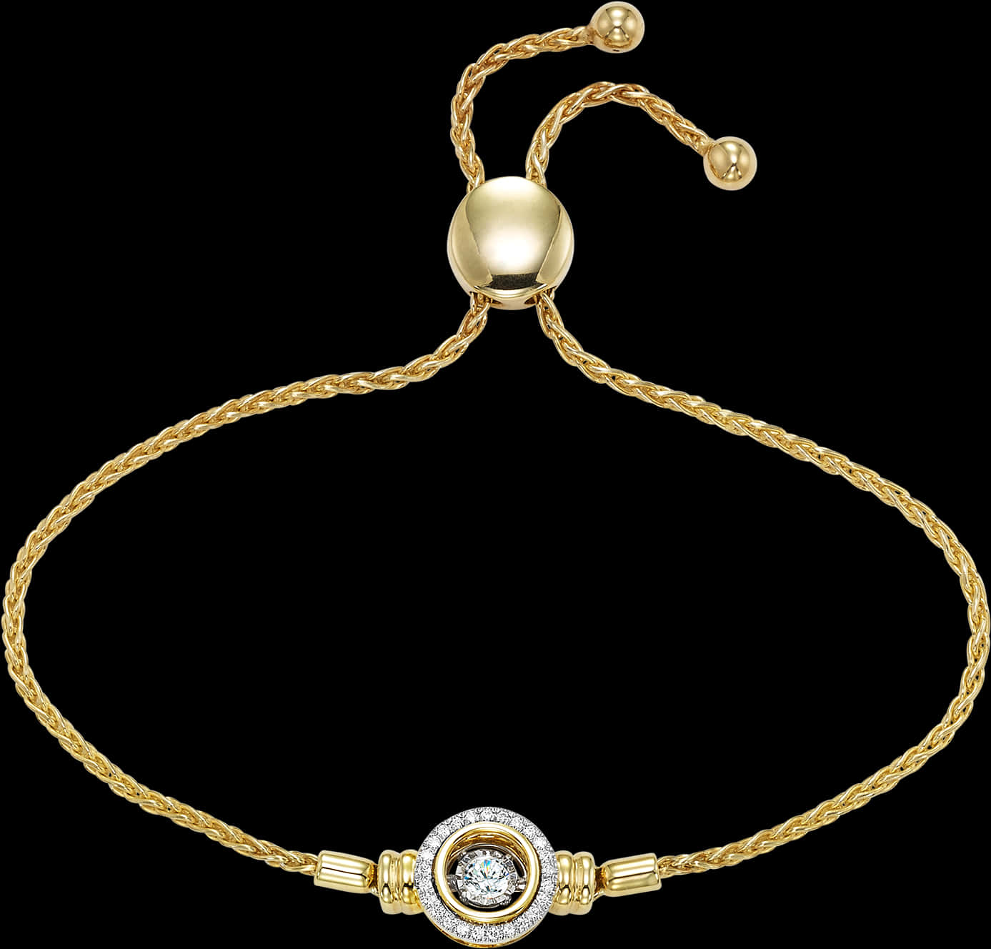 Elegant Gold Braceletwith Diamond Centerpiece PNG