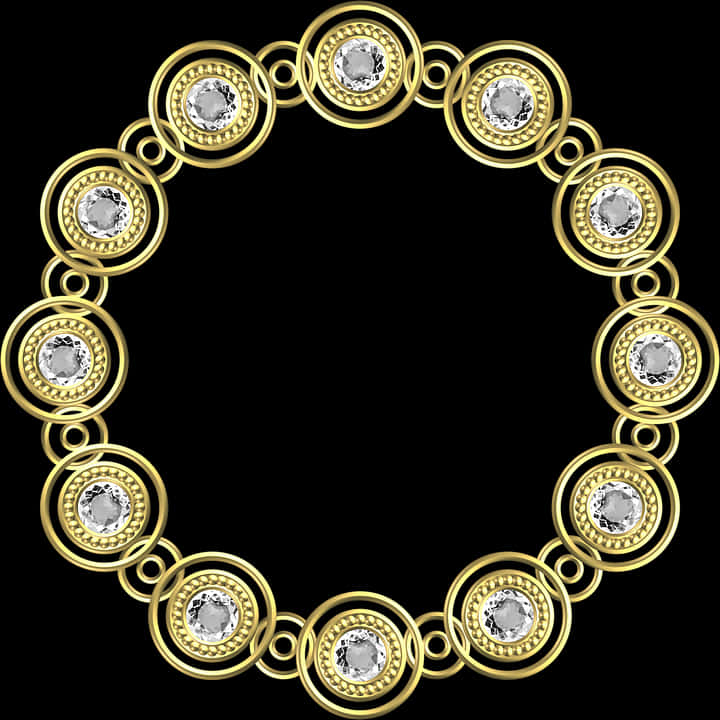 Elegant Gold Circle Framewith Diamonds PNG