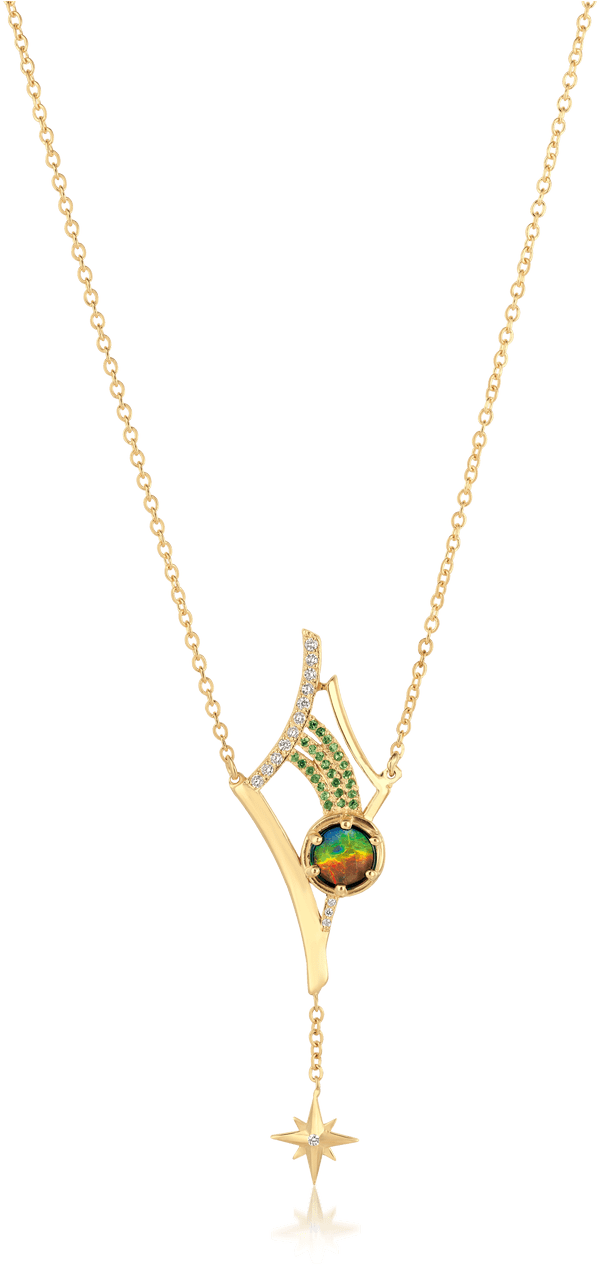 Elegant Gold Diamond Necklacewith Gemstone Pendant PNG